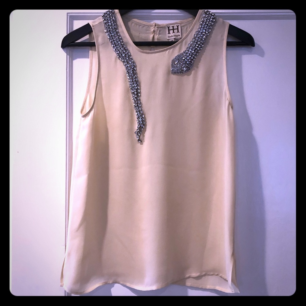 Haute Hippie silk blouse with rhinestone snake XS